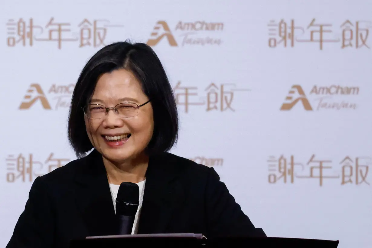 Former Taiwanese president Tsai Ing-wen speaks at an American Chamber of Commerce event in Taipei