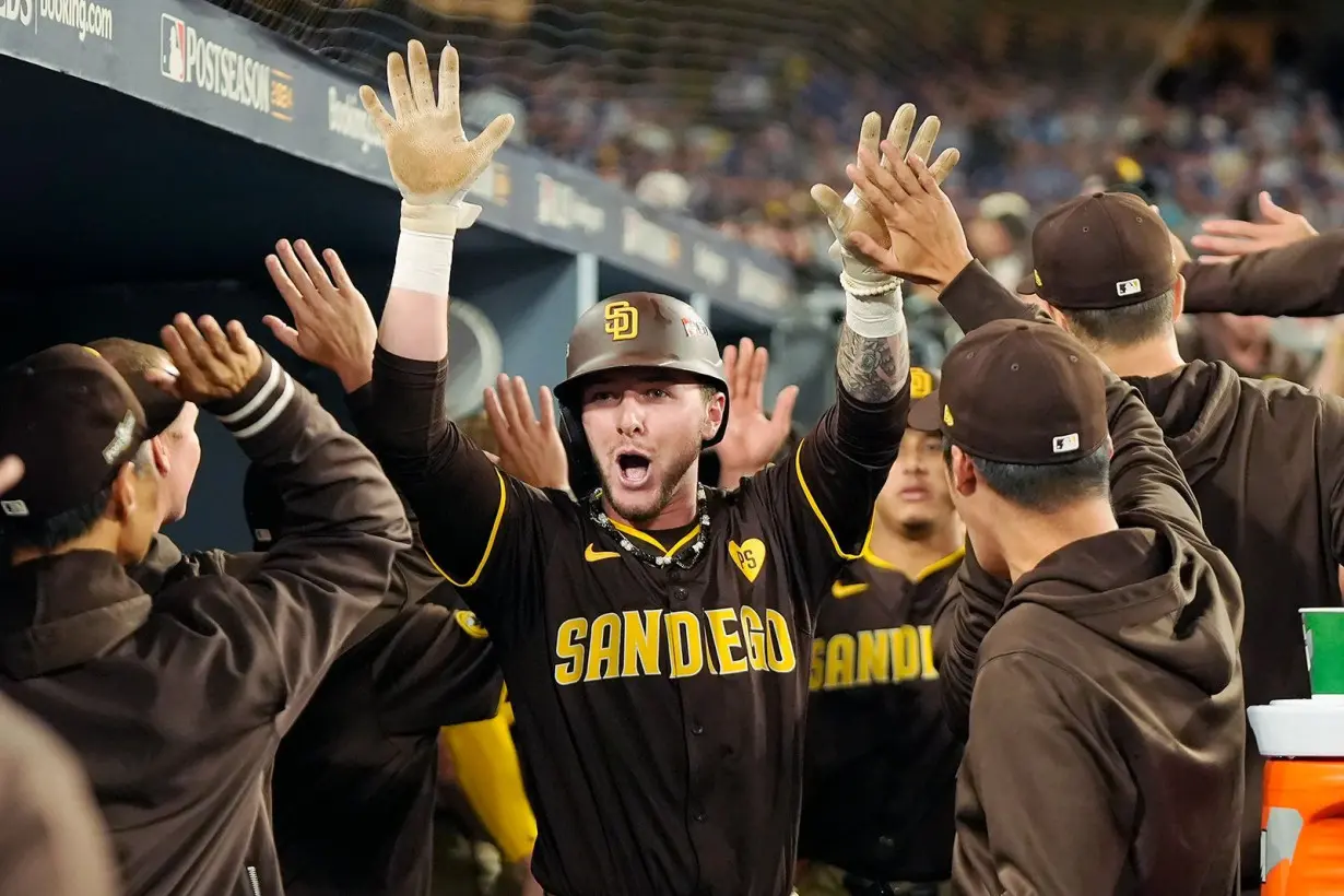 San Diego Padres' Jackson Merrill his two-run home against the Los Angeles Dodgers.