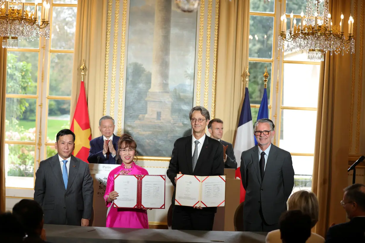 French President Emmanuel Macron meets Vietnamese President To Lam in Paris