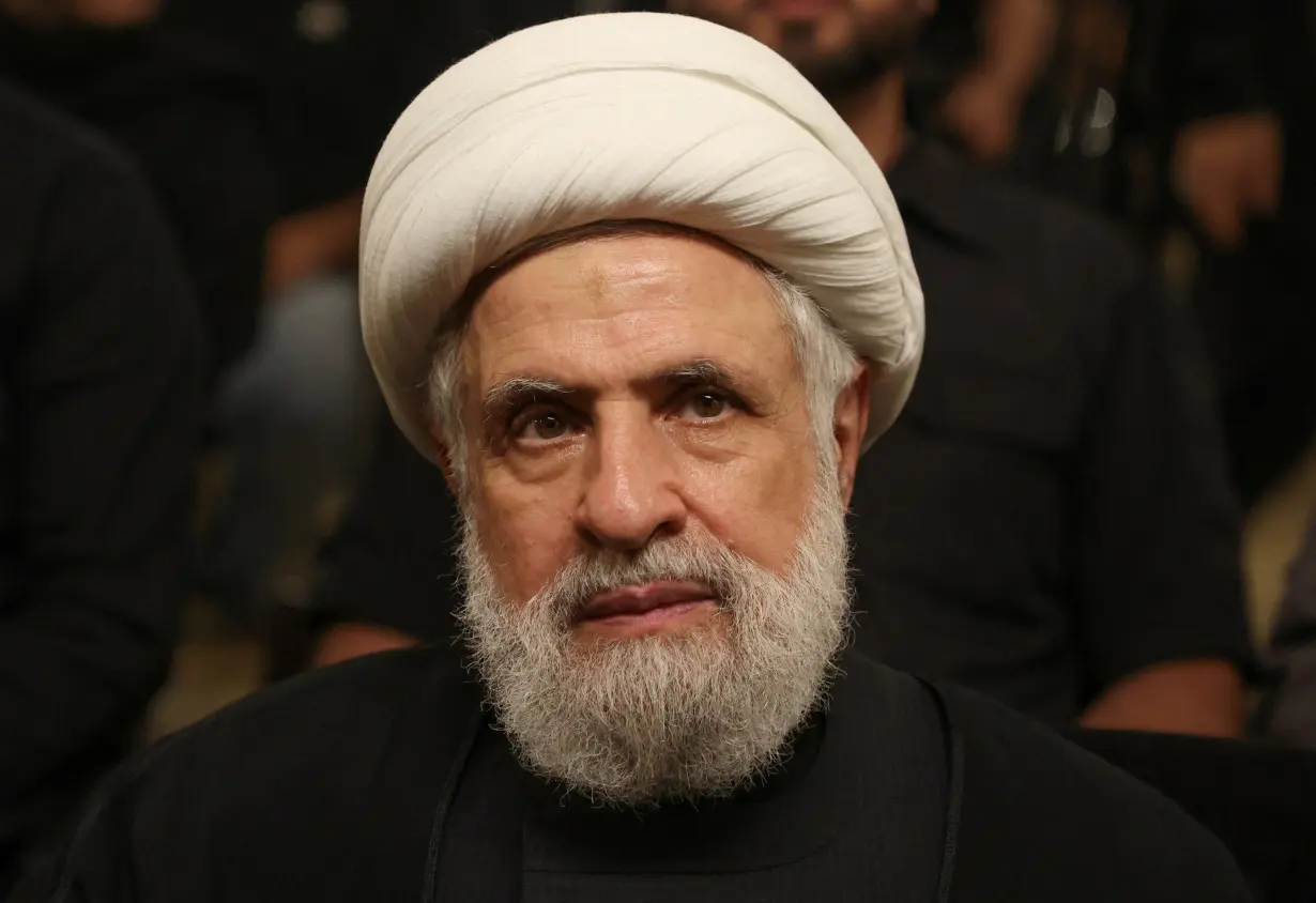 FILE PHOTO: Lebanon's Hezbollah deputy leader Sheikh Naim Qassem attends a memorial service for Mohammed Nasser, in Beirut