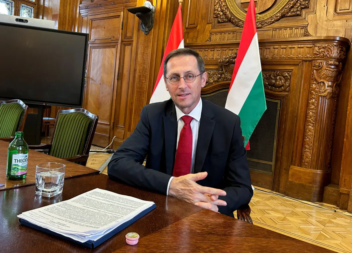 Hungarian Finance Minister Varga speaks during an interview with Reuters in Budapest