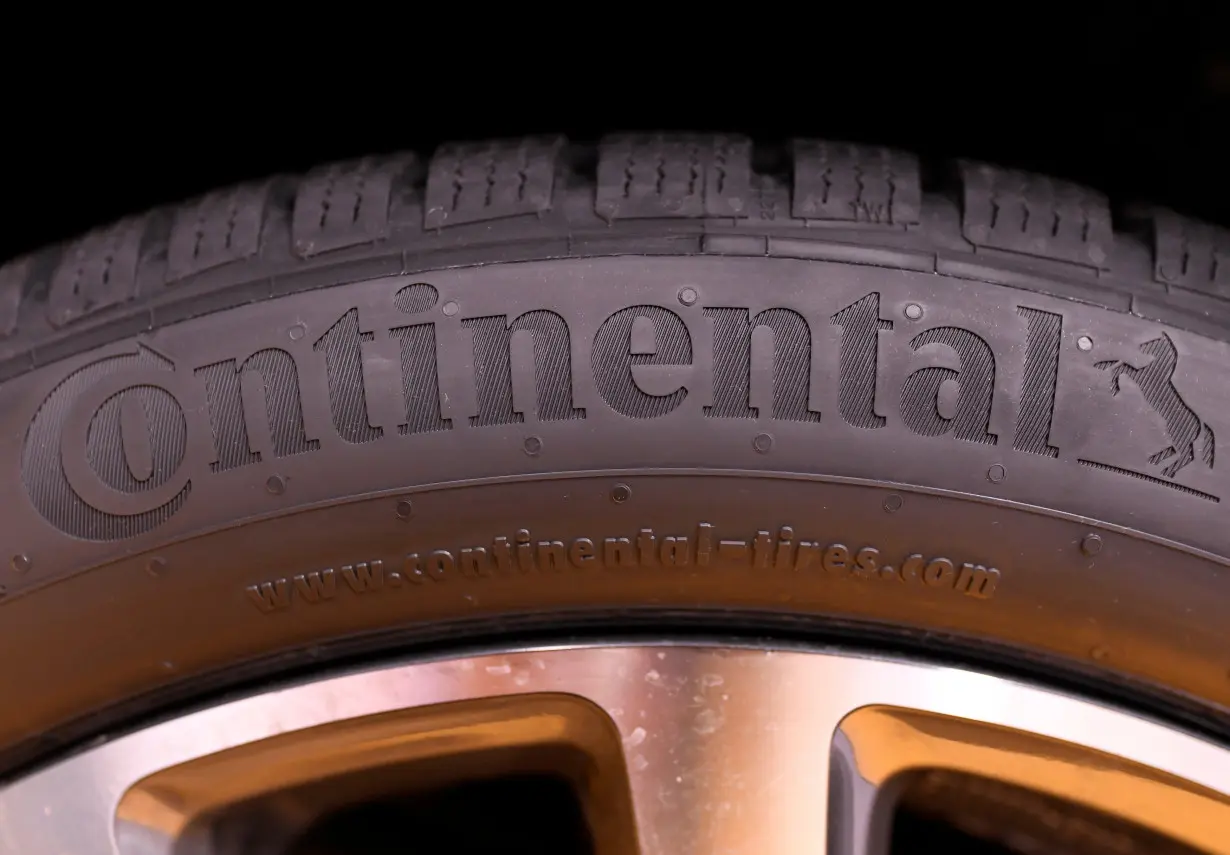 A tyre of German tyre company Continental is pictured before the annual news conference in Hanover