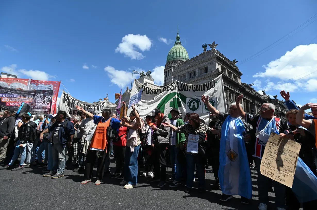 Students protest after lawmakers failed to overturn Argentine President Milei's veto of university funding law, in Buenos Aires