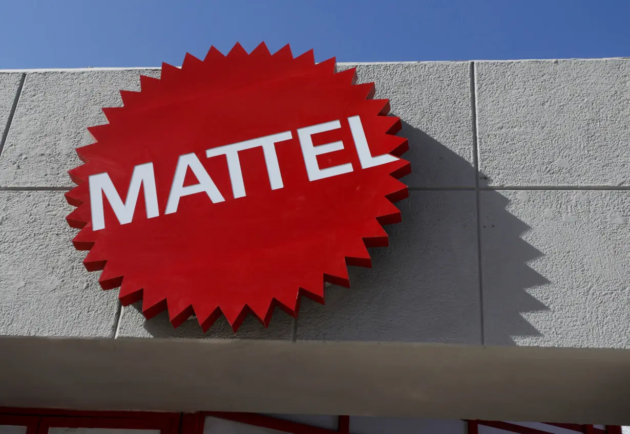 The Mattel company logo is pictured at the entrance of the Montoi plant in the municipality of Escobedo