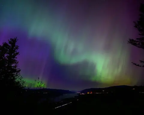 A severe geomagnetic storm causes colorful auroras over Northern California and Alabama