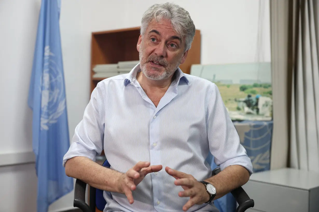 UNIFIL spokesperson Andrea Tenenti speaks during an interview with Reuters