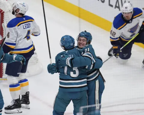 18-year-old Macklin Celebrini scores a goal in his hyped debut for the Sharks