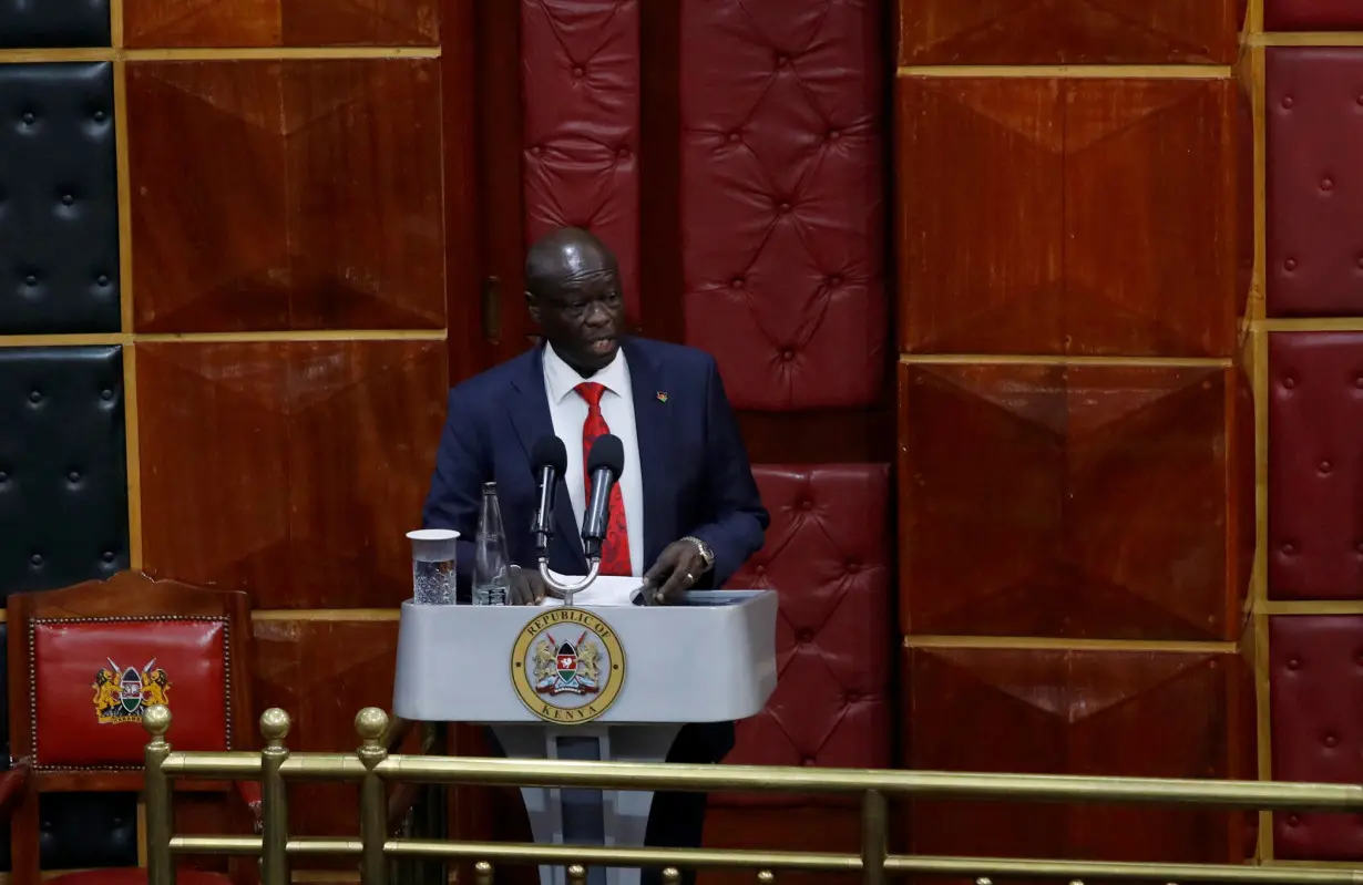 Kenya's Deputy President Rigathi Gachagua address legislators ahead of the lawmakers' vote over his impeachment motion at the Parliament buildings in Nairobi