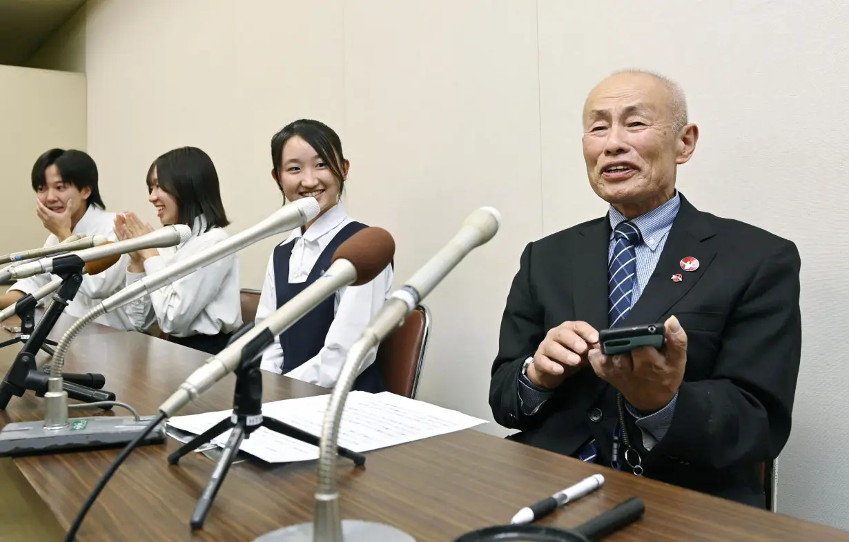 Japan Confederation of A- and H-Bomb Sufferers' Organizations (Nihon Hidankyo) co-chair Toshiyuki Mimaki attends a news conference in Hiroshima