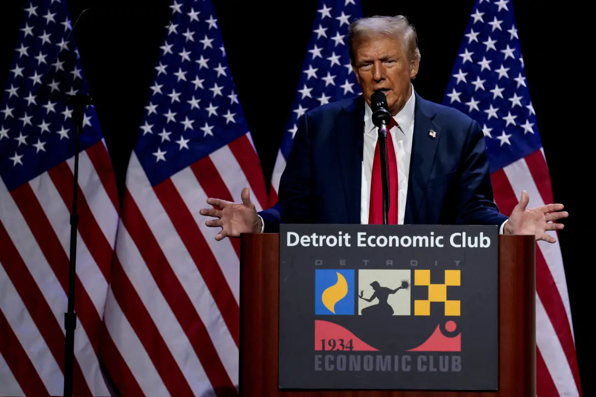 FILE PHOTO: Republican presidential nominee and former U.S. President Donald Trump makes an appearance at the Detroit Economic Club