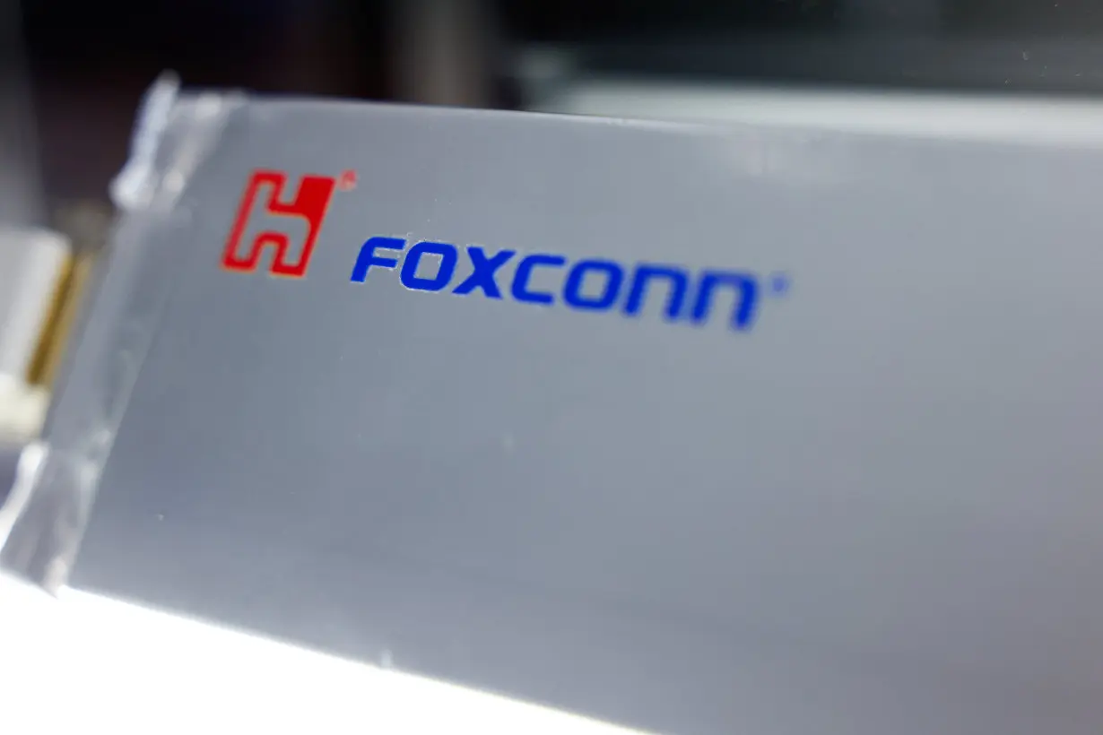 A Foxconn high energy density solid-state lithium metal battery is displayed at Foxconn's annual tech day in Taipei