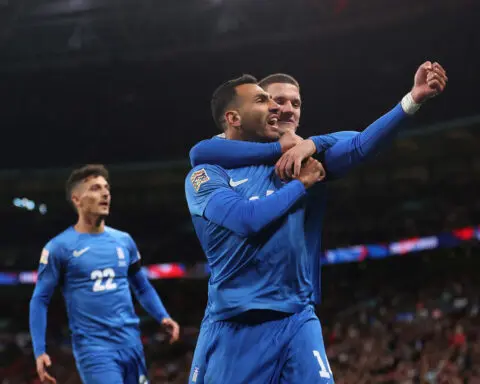 Greece pays tribute to George Baldock in famous win over England at Wembley