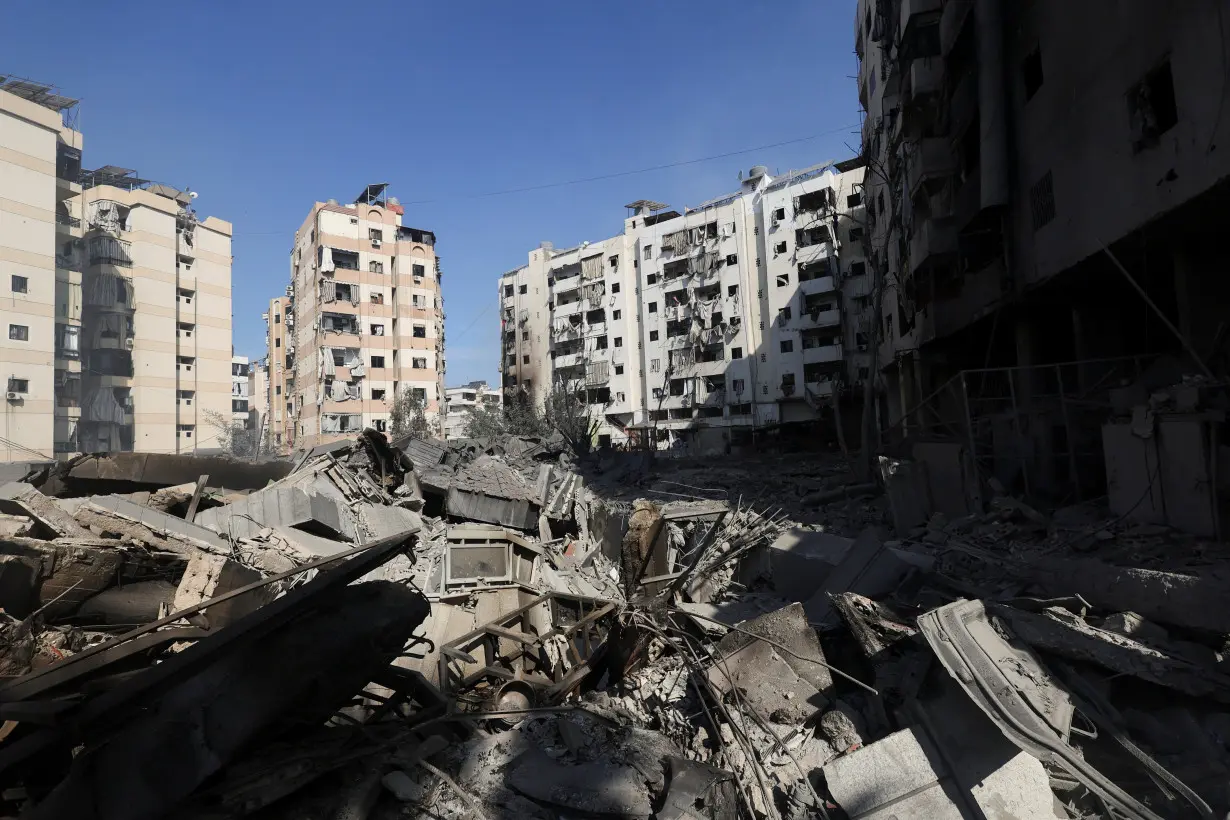 A view shows a damaged site in the aftermath of Israeli strikes on Beirut's southern suburbs, amid the ongoing hostilities between Hezbollah and Israeli forces, in Lebanon