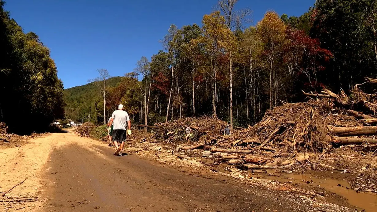 Storm damage from Hurricane Helene is seen near Craigtown in Fairview, North Carolina, on October 9.