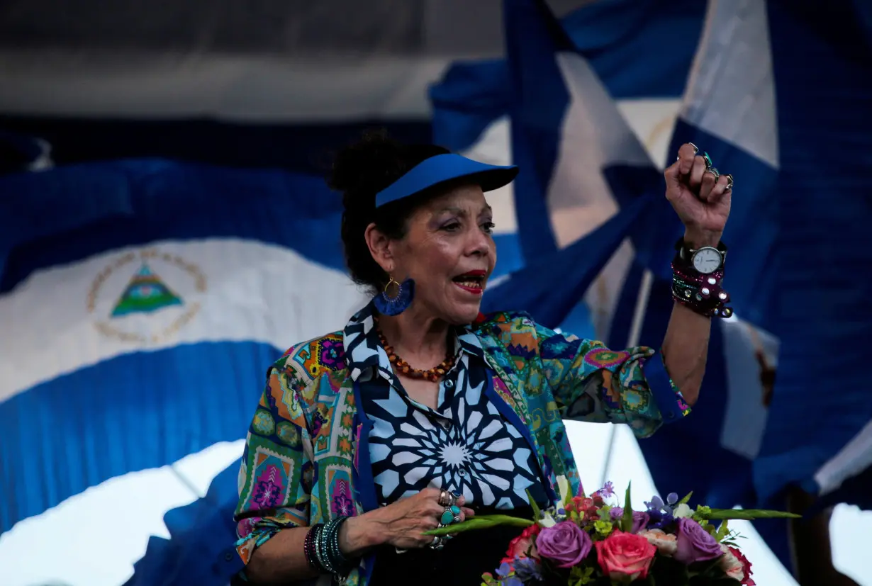 FILE PHOTO: Nicaraguan Vice-President Rosario Murillo sings revolutionary songs during a march called 