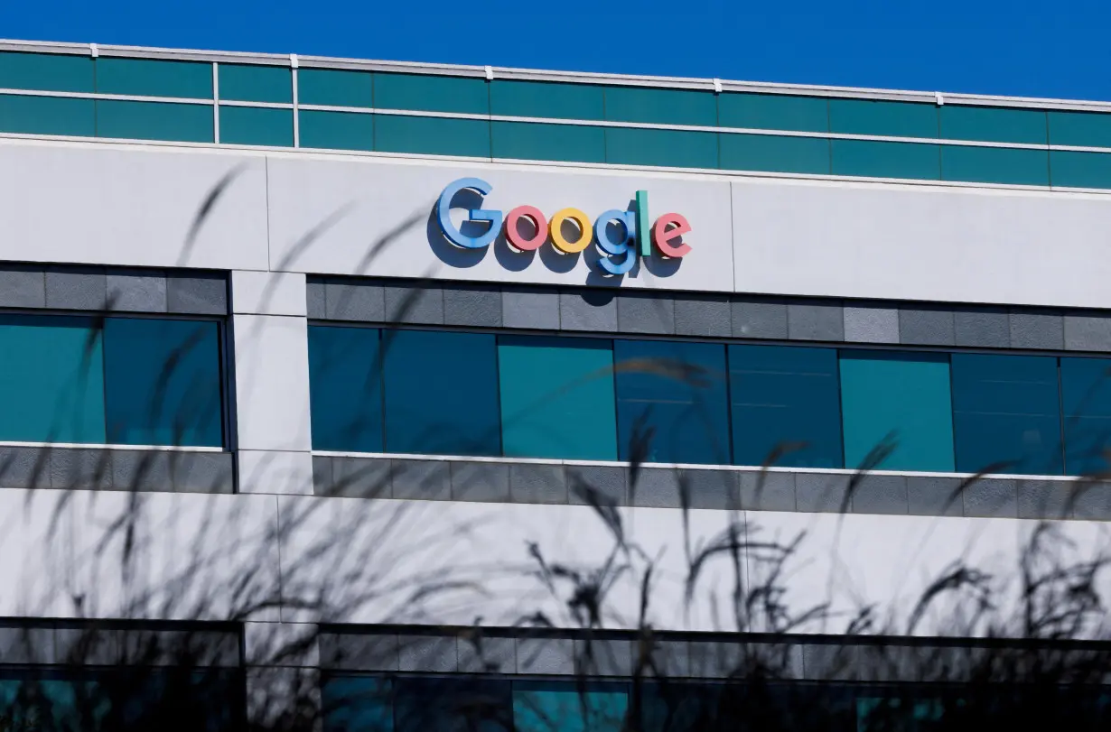 FILE PHOTO: Google logo shown on building in California