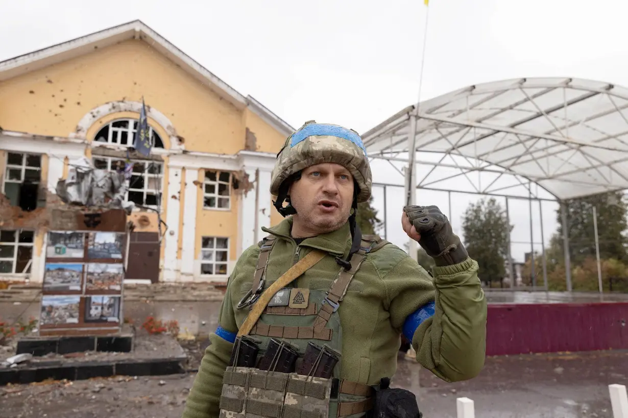 A Ukrainian soldier stands in Sudzha, Russia, on October 8 — months into the country's surprise incursion.