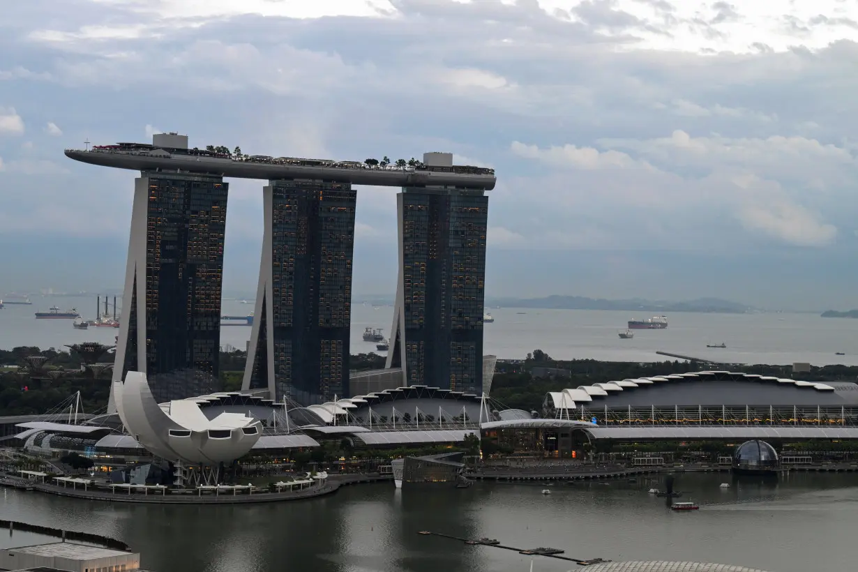 A view of Marina Bay Sands at dusk in Singapore