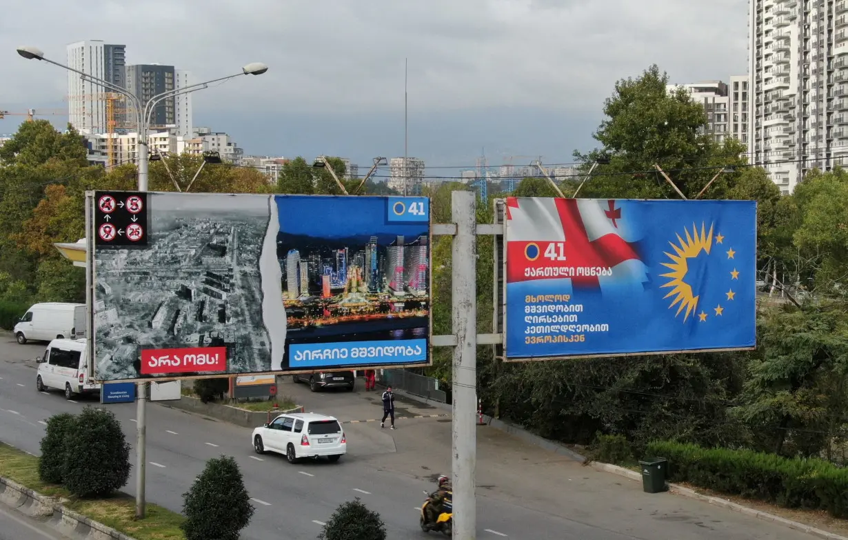 FILE PHOTO: A view shows election billboards of the ruling Georgian Dream party in Tbilisi