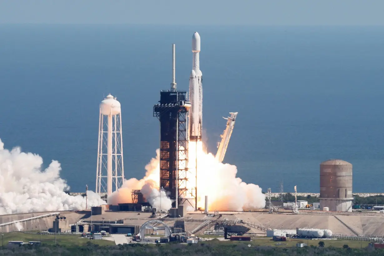 A SpaceX Falcon Heavy rocket is launched for the Europa Clipper mission to study one of Jupiter's 95 moons, at Kennedy Space Center in Cape Canaveral, Florida, U.S. October 14, 2024. REUTERS/Joe Skipper