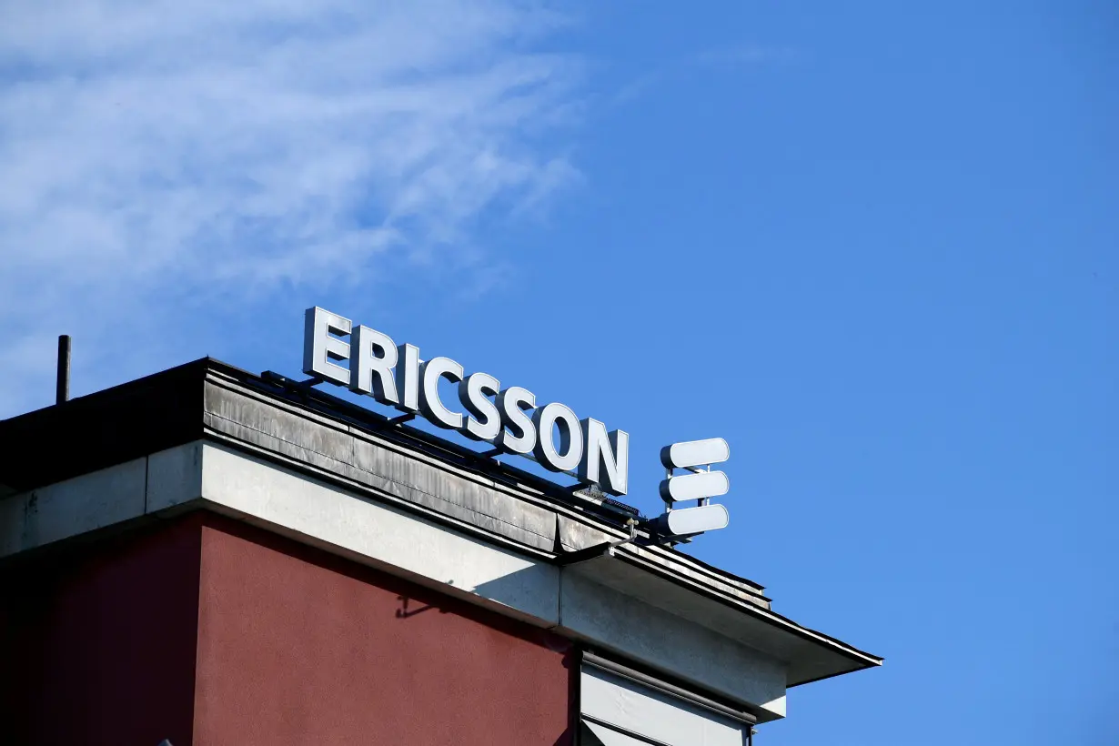 Ericsson logo is displayed on the company's headquarters building in Stockholm