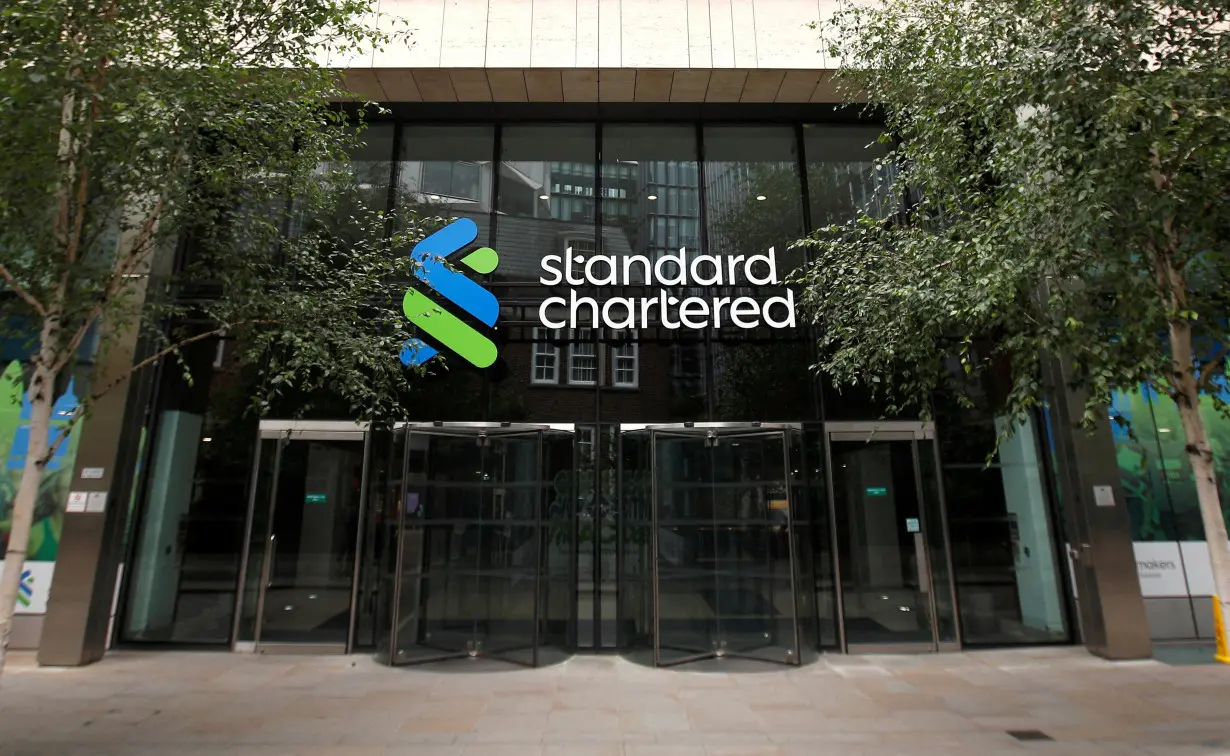 The Standard Chartered bank logo is seen at their headquarters in London