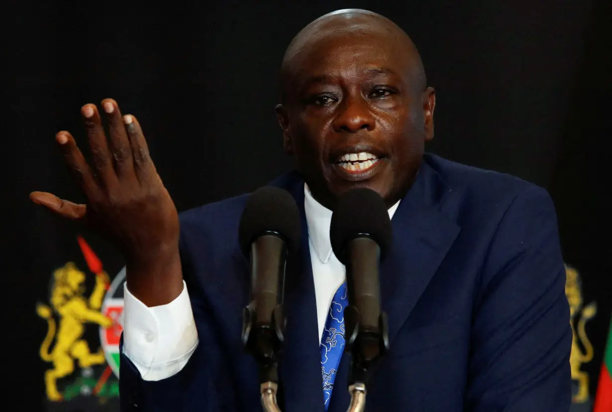 FILE PHOTO: Kenya's Deputy President Rigathi Gachagua speaks during a press conference, ahead of lawmakers' vote over his impeachment motion at his residence in Karen, Nairobi