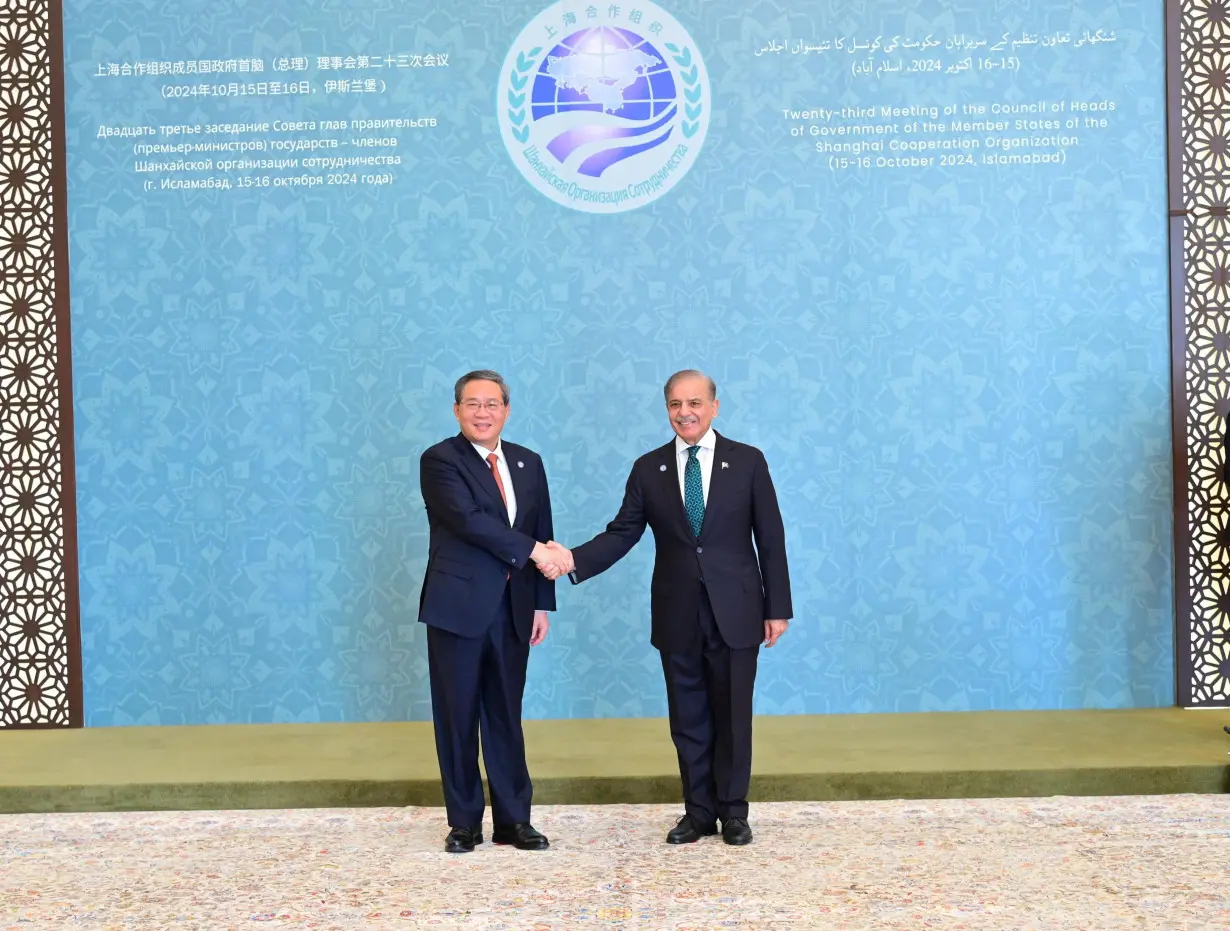 Prime Minister Muhammad Shehbaz Sharif and Chinese Premier Li Qiang, at the venue of the 23rd SCO in Islamabad