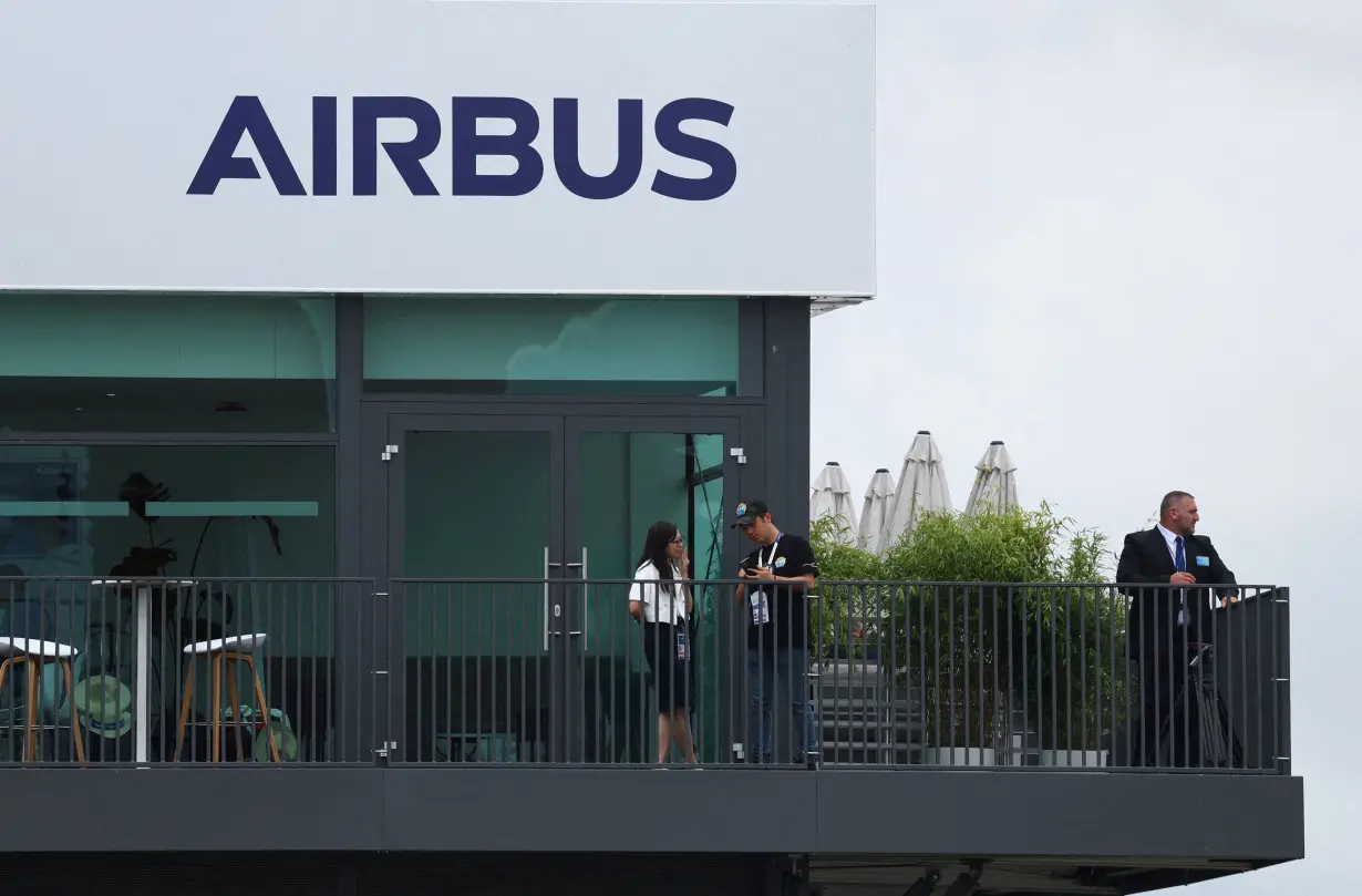 FILE PHOTO: Branding for Airbus is seen at Farnborough International Airshow, in Farnborough