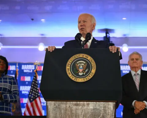 A rare Biden campaign trail appearance reveals a delicate balancing act for him and Harris