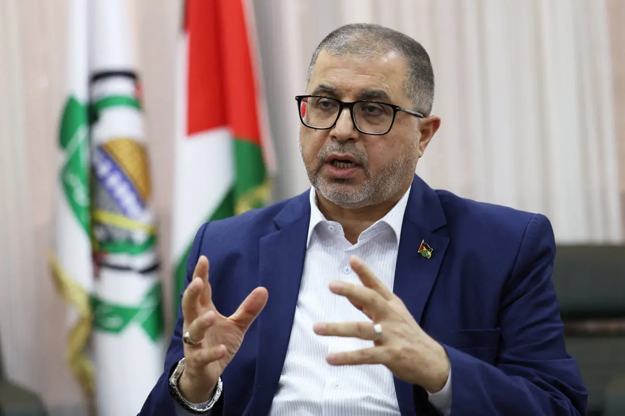 Hamas official Basem Naim speaks during an interview with Reuters in Istanbul