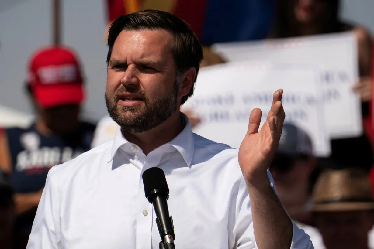 Republican U.S. vice presidential nominee Senator JD Vance speaks at Tucson Speedway