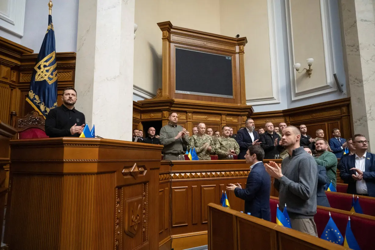 Ukraine's President Zelenskiy attends a parliament session in Kyiv