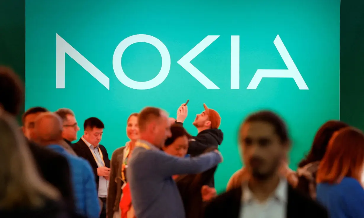 New Nokia's logo is displayed before GSMA's 2023 ahead of the Mobile World Congress (MWC) in Barcelona