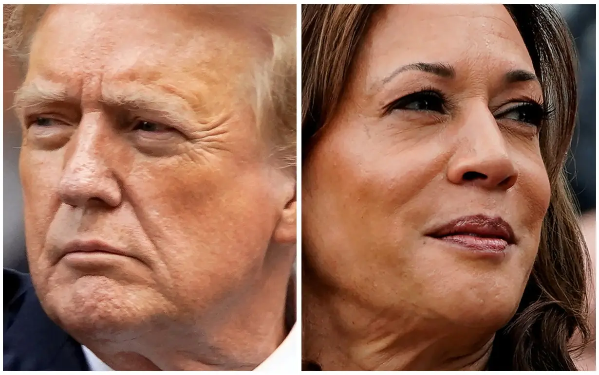 FILE PHOTO: Former U.S. President Donald Trump and U.S. Vice President Kamala Harris in combo photograph