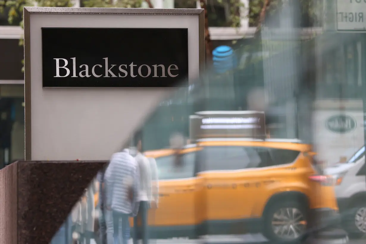 Signage is seen outside The Blackstone Group headquarters in Manhattan, New York