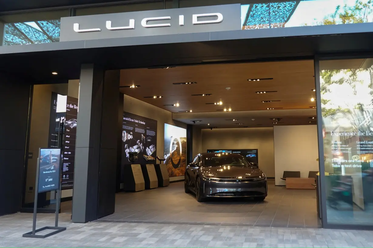 Lucid electric vehicle shown inside retail store in California