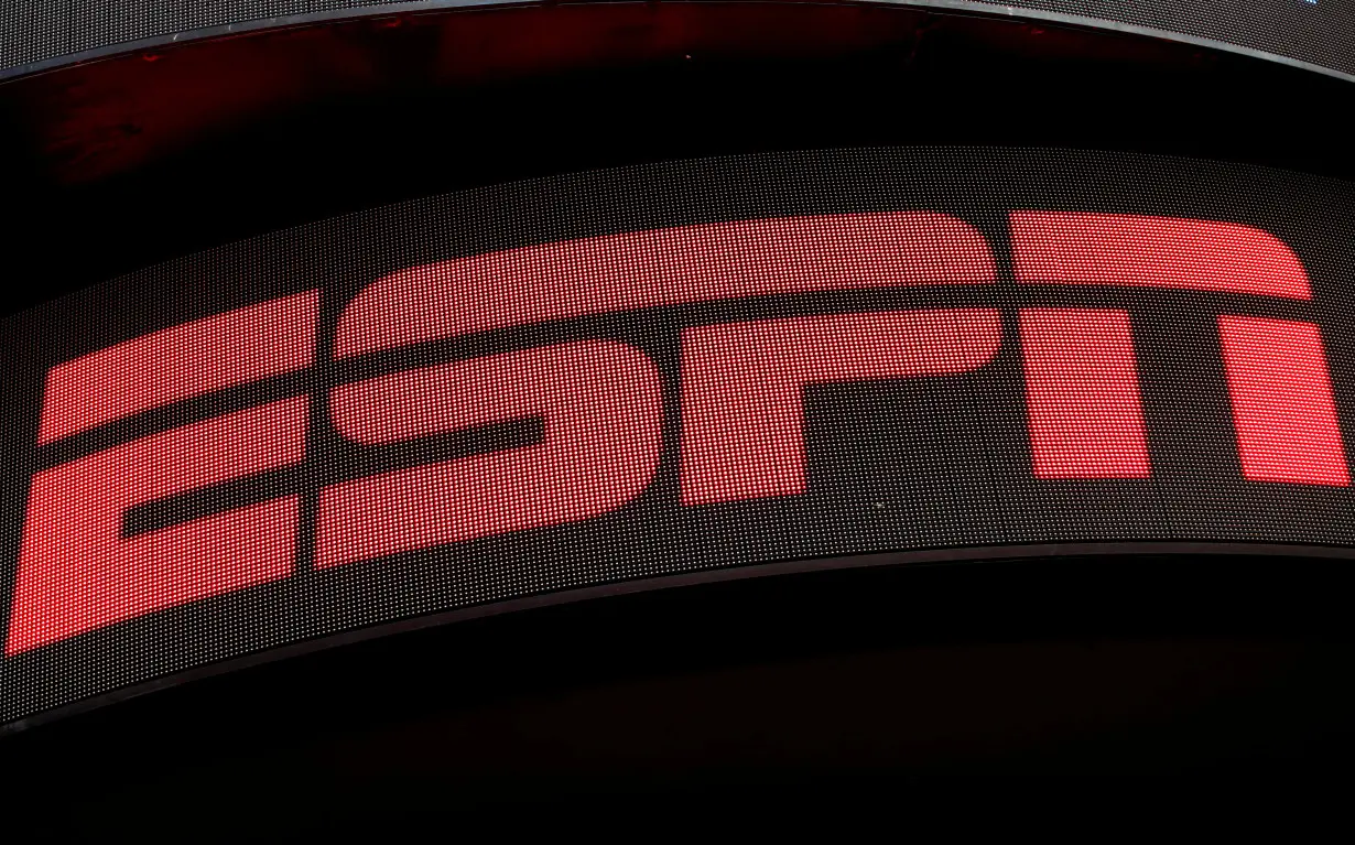 The ESPN logo is seen on an electronic display in Times Square in New York City