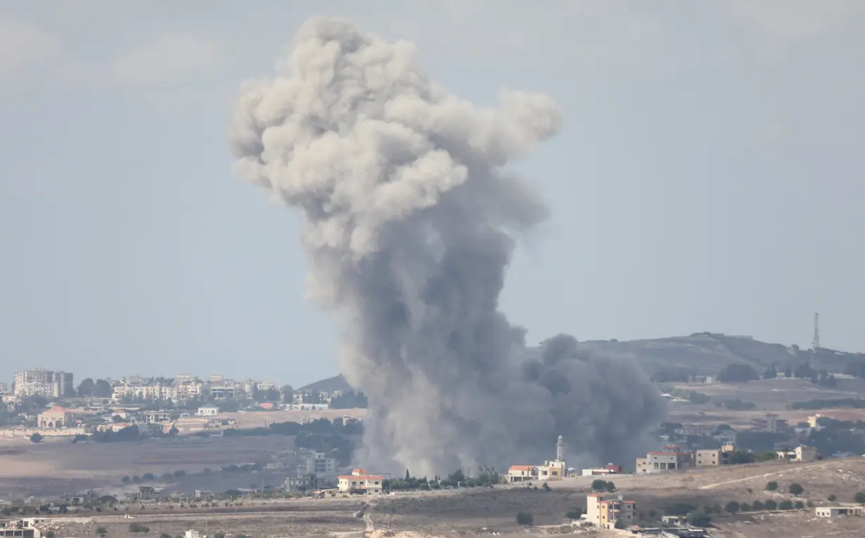 Smoke billows in Nabatieh, amid ongoing hostilities between Hezbollah and Israeli forces, as seen from Marjayoun