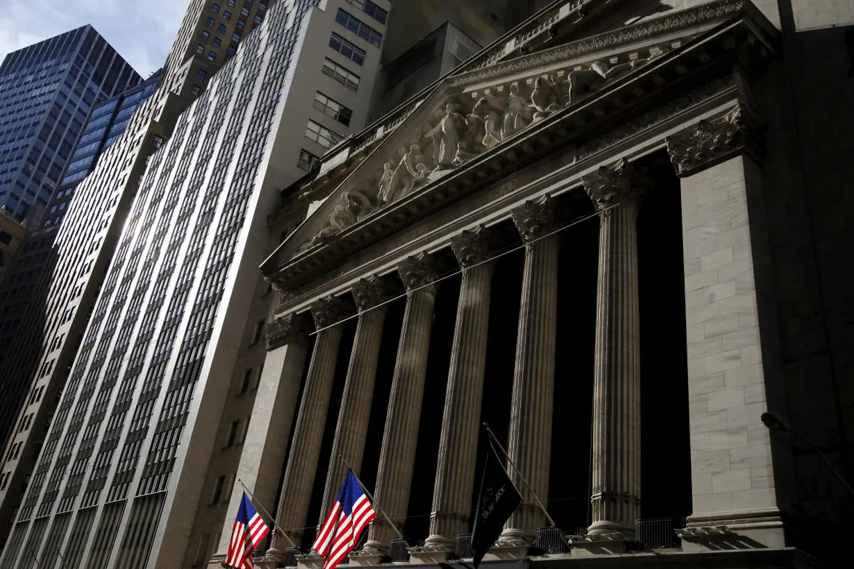 The New York Stock Exchange building is seen from Broad Street in Lower Manhattan in New York