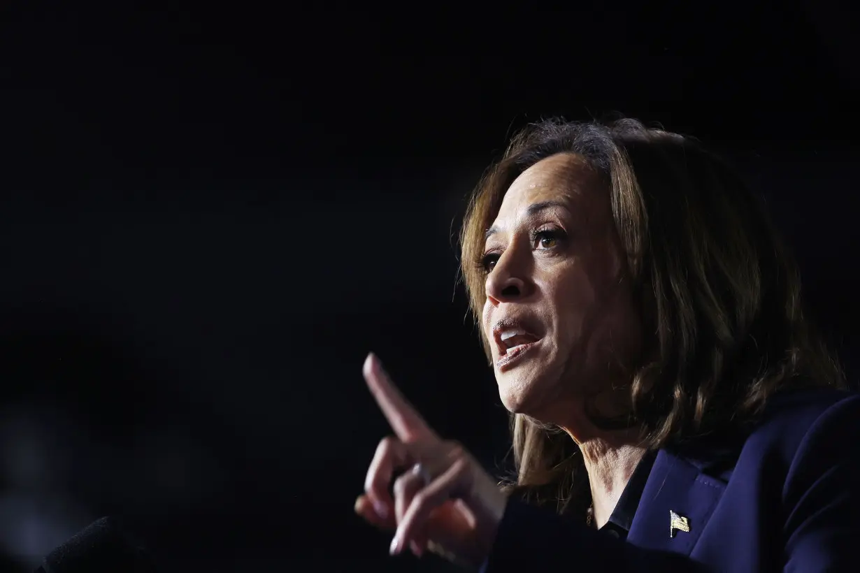 Vice President Kamala Harris speaks a a rally at Resch Expo on October 17, in Green Bay, Wisconsin.