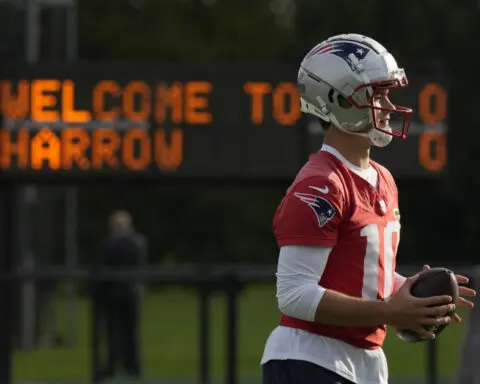 Patriots practice on Winston Churchill's old stomping grounds in London