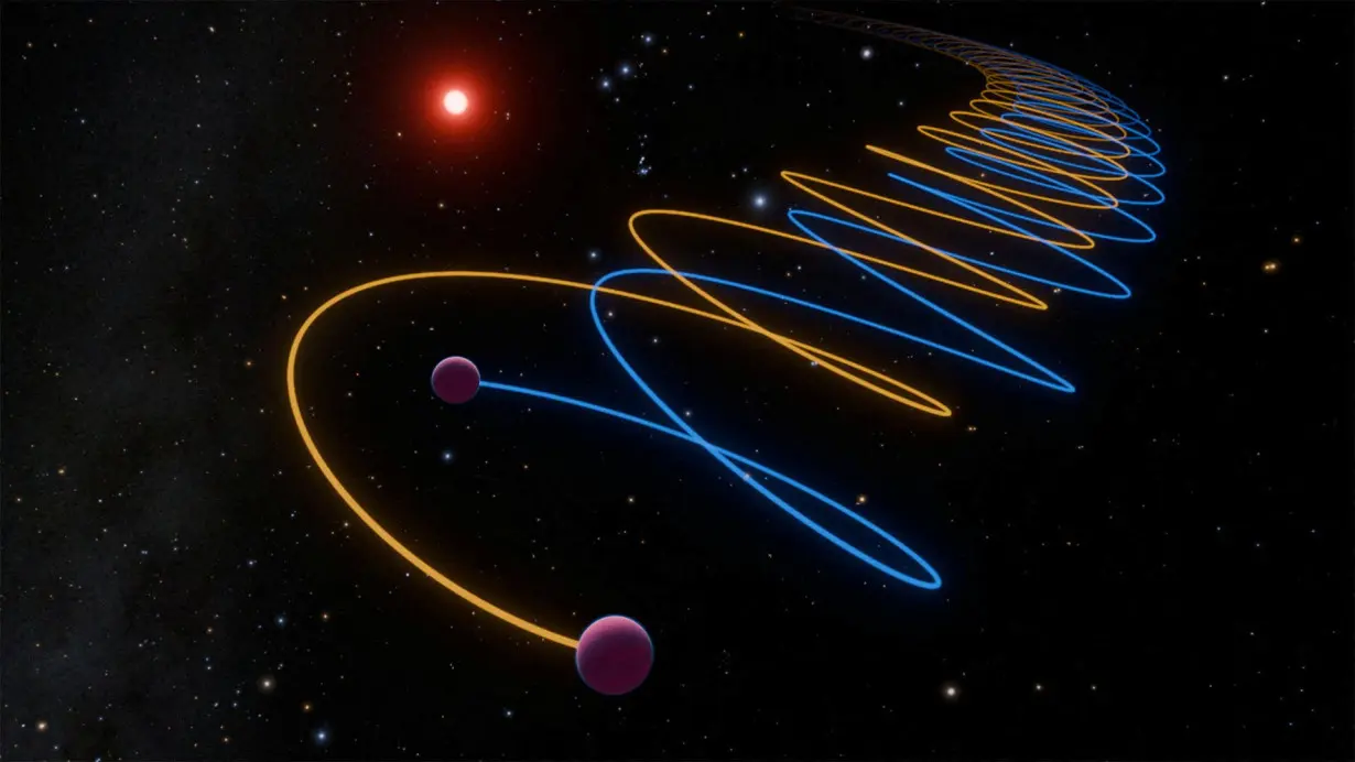 Artwork showing pair of celestial objects called brown dwarfs, named Gliese 229Ba and Gliese 229Bb