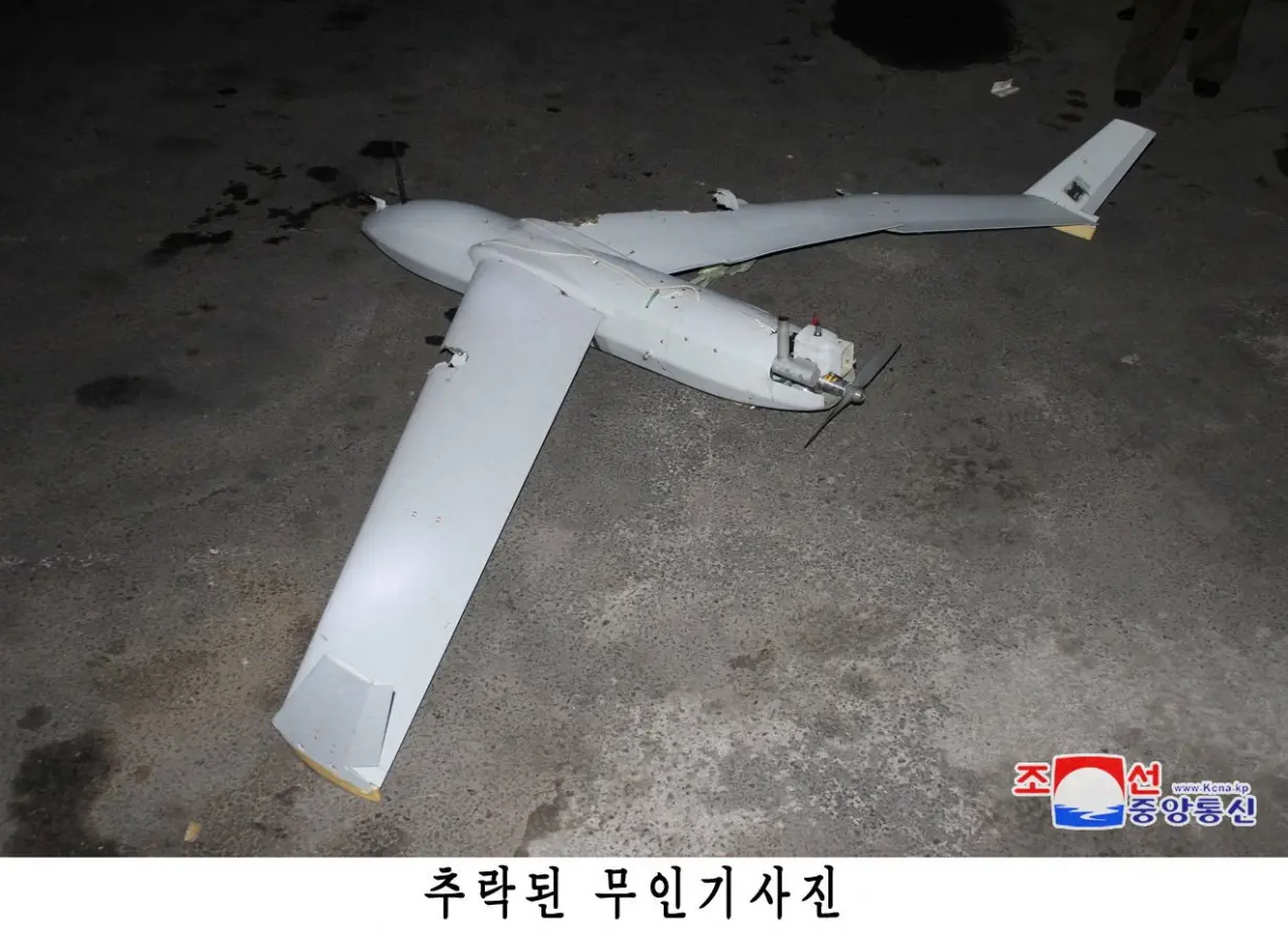 The remains of a crashed drone are shown in a photo released by North Korea's official Korean Central News Agency