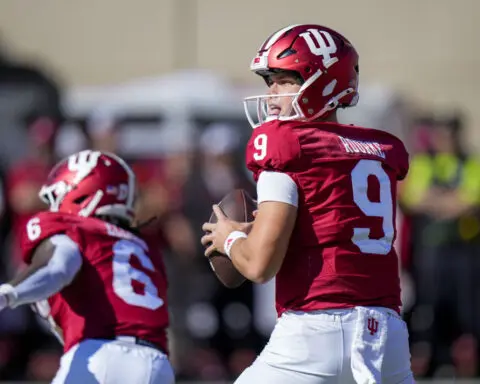 No. 16 Indiana routs Nebraska 56-7 to stay unbeaten; Rourke injures hand and misses 2nd half