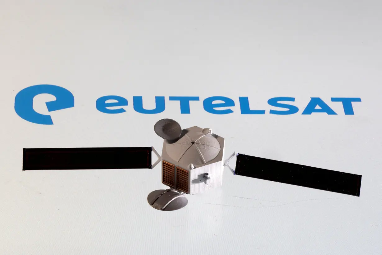 FILE PHOTO: Picture illustration of Eutelsat logo and satellite model