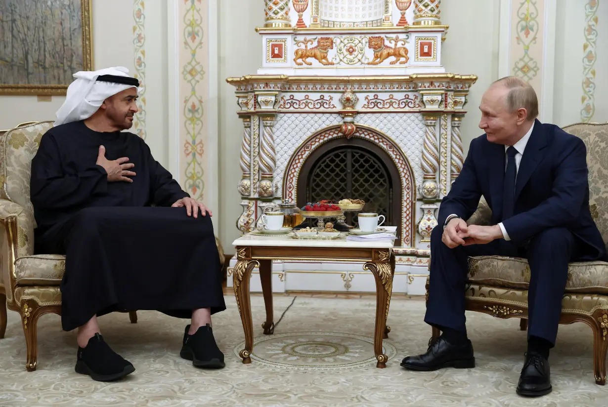 Russian President Putin and UAE President Sheikh Mohamed bin Zayed meet outside Moscow