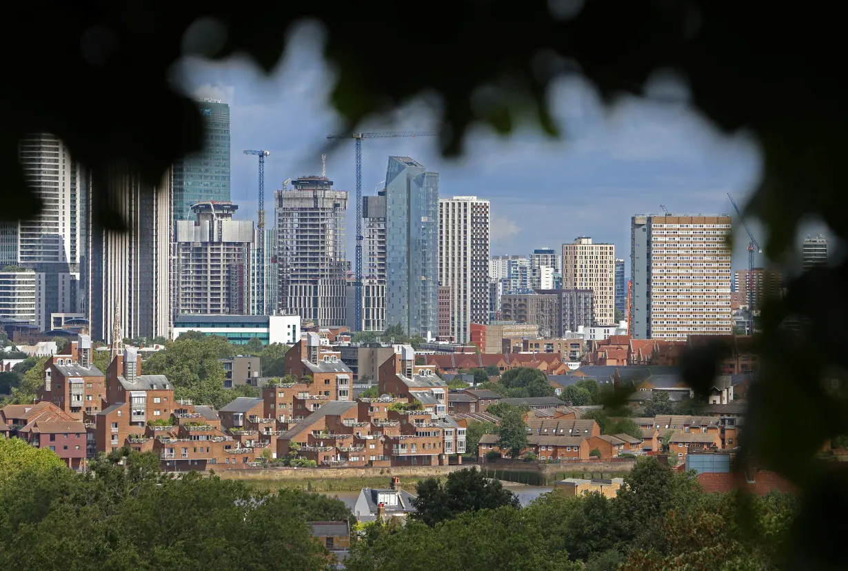 View of residential homes alongside office blocks in Canary Wharf in London