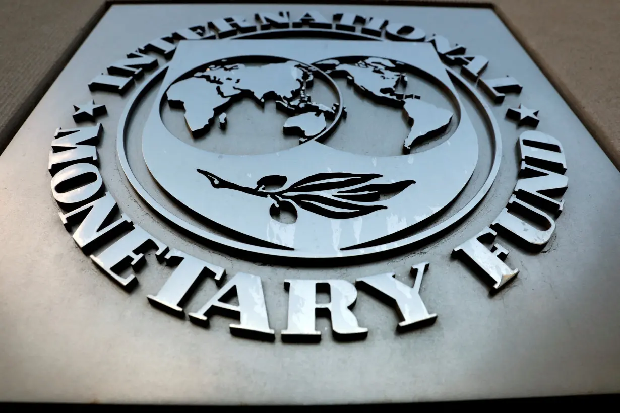 FILE PHOTO: The IMF logo is seen outside its headquarters in Washington