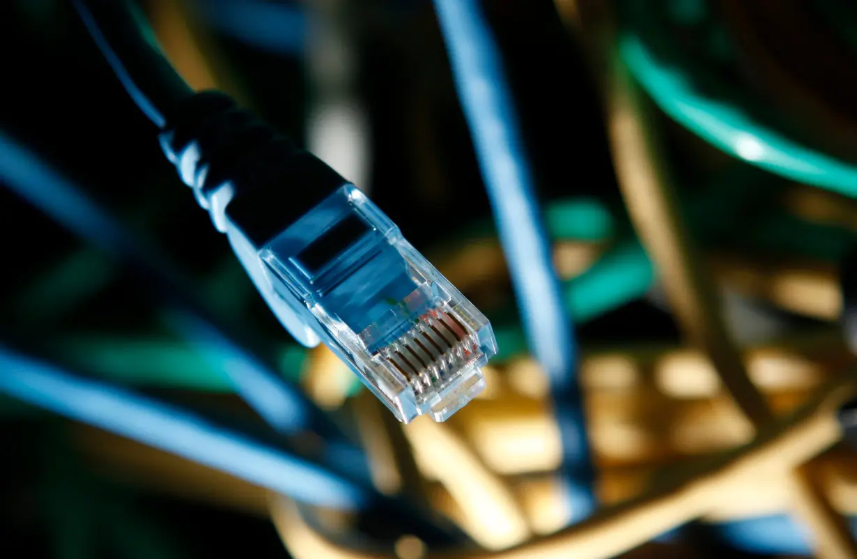 An internet cable is seen at a server room in this picture illustration taken in Warsaw